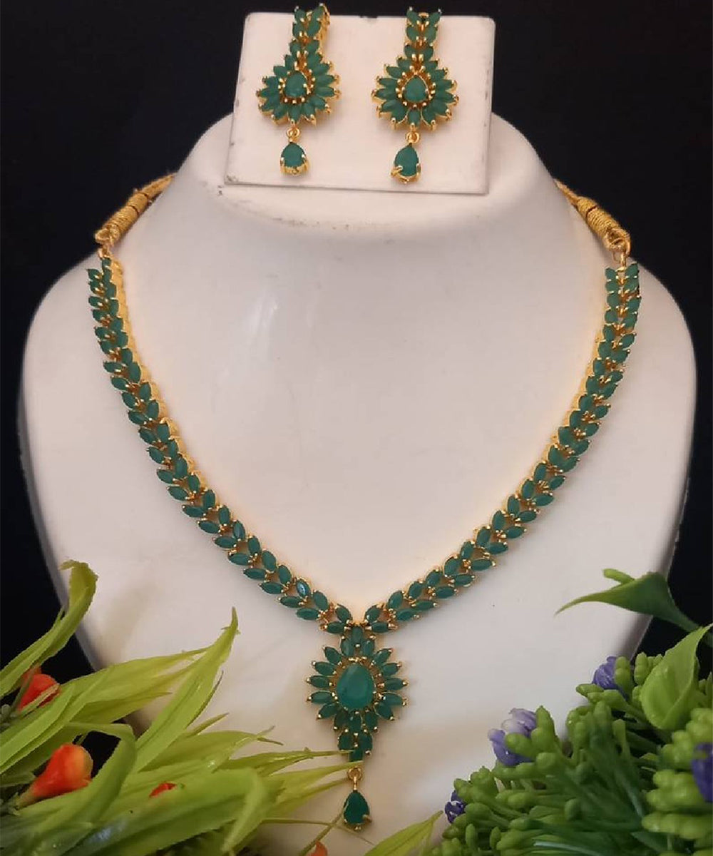 Mint Green Bead Necklace with Curvy Pendant and Matching Earrings