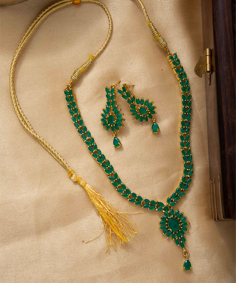 Mint Green Bead Necklace with Curvy Pendant and Matching Earrings
