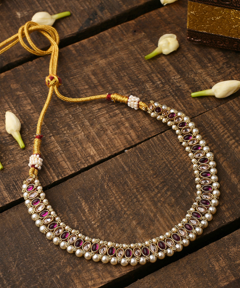 Multicolour Kundan Necklace Set With Earrings