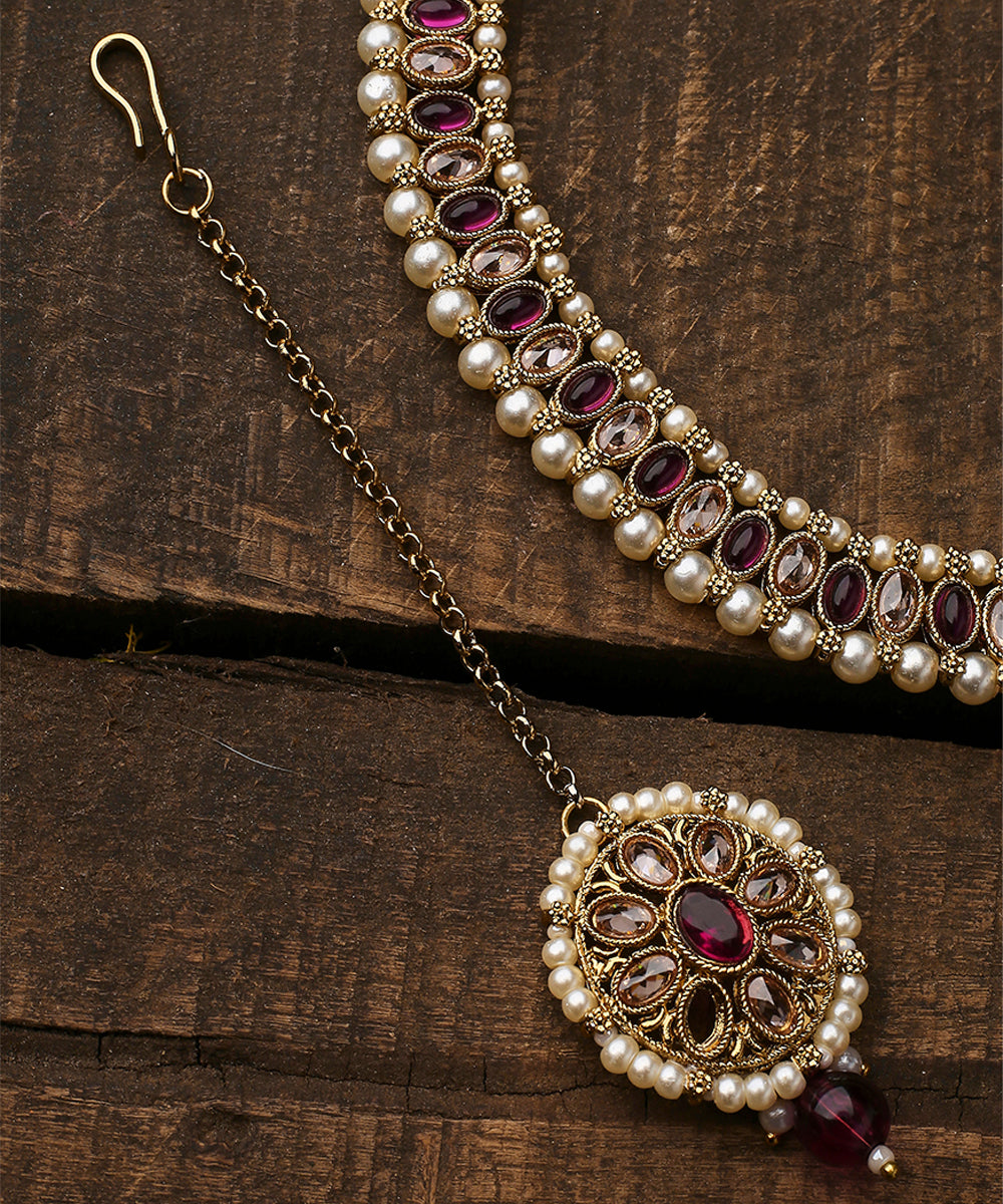 Multicolour Kundan Necklace Set With Earrings