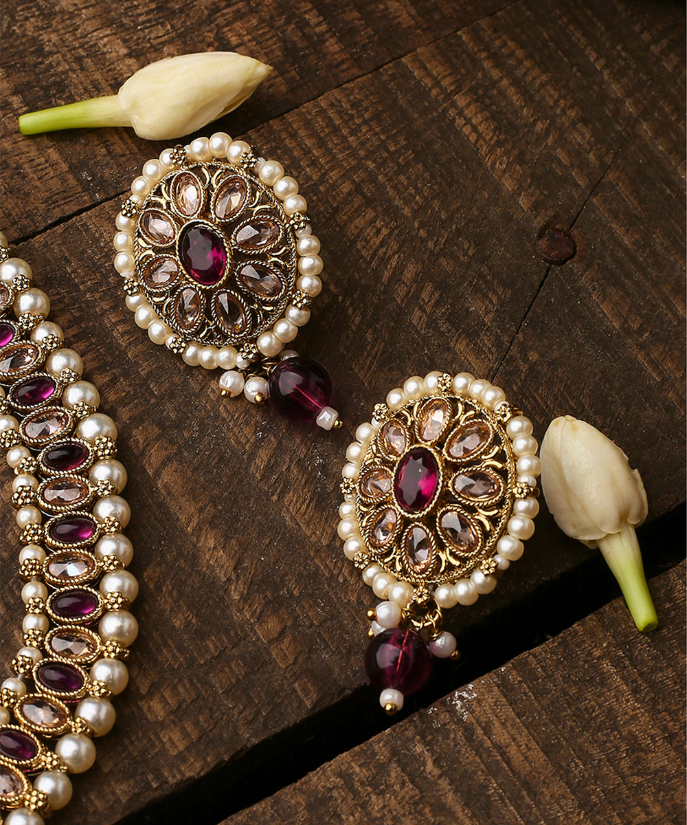 Multicolour Kundan Necklace Set With Earrings