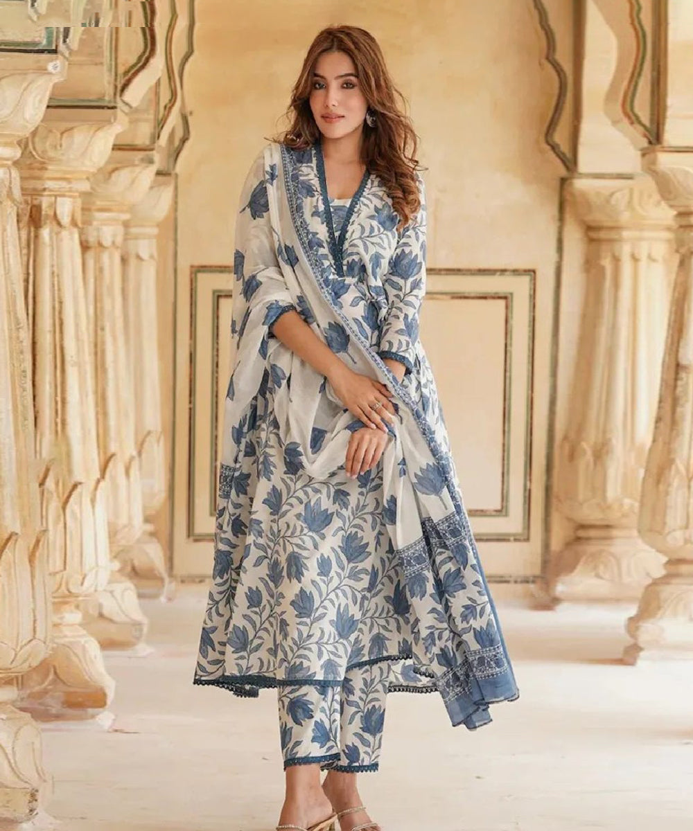 Kurta Set Off White Printed