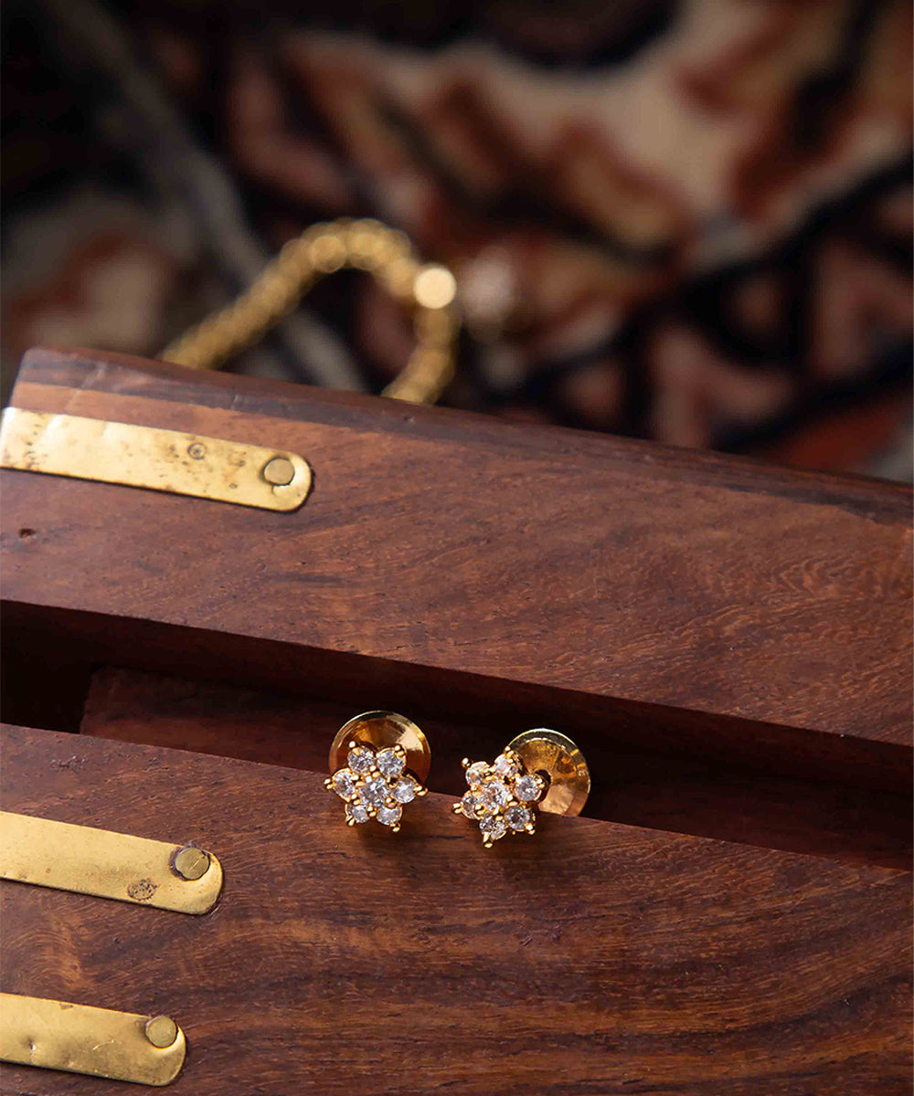 Golden Diamond Pendant Short Necklace Earrings And Finger Ring Set