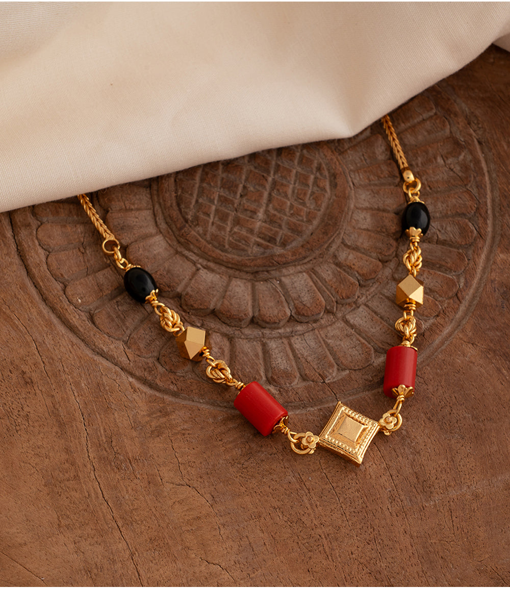 Vintage Charm Red Stone and Gold Pendant Necklace