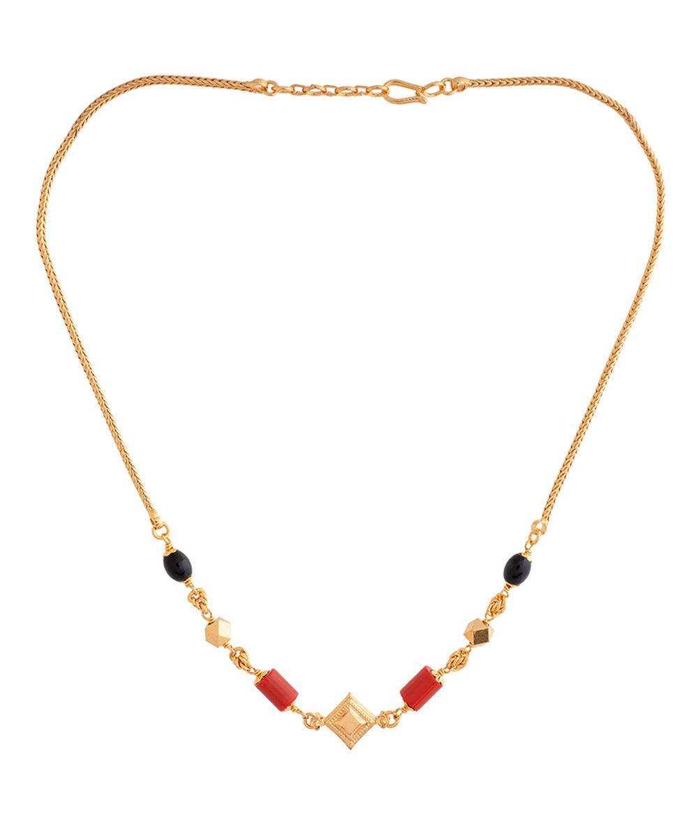 Vintage Charm Red Stone and Gold Pendant Necklace