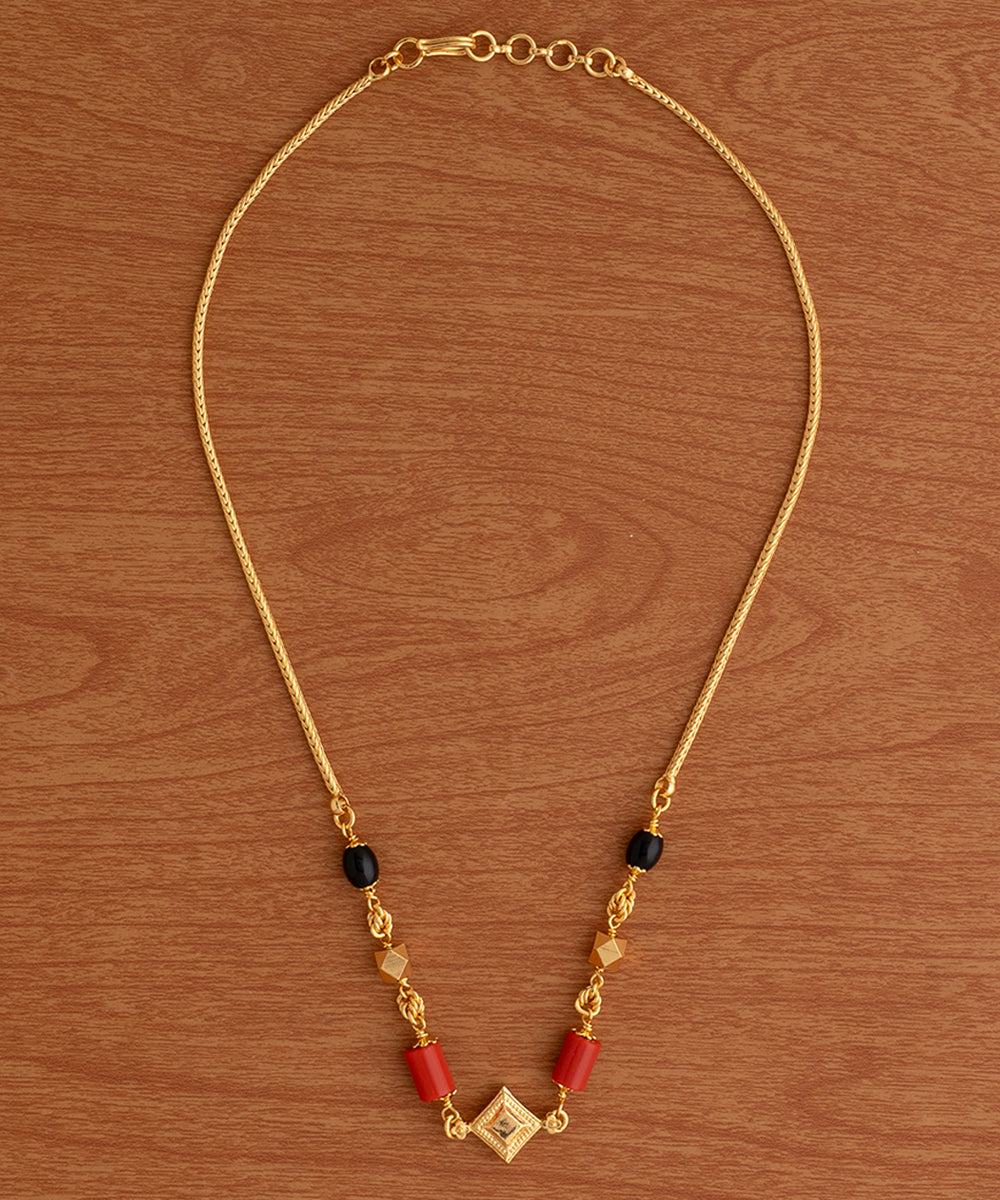 Vintage Charm Red Stone and Gold Pendant Necklace