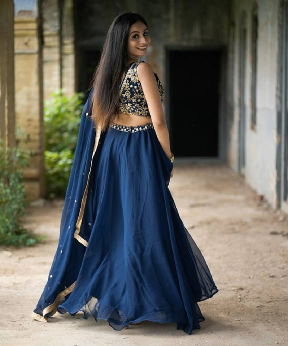 Lehenga Navy Sequin Georgette Unstitched