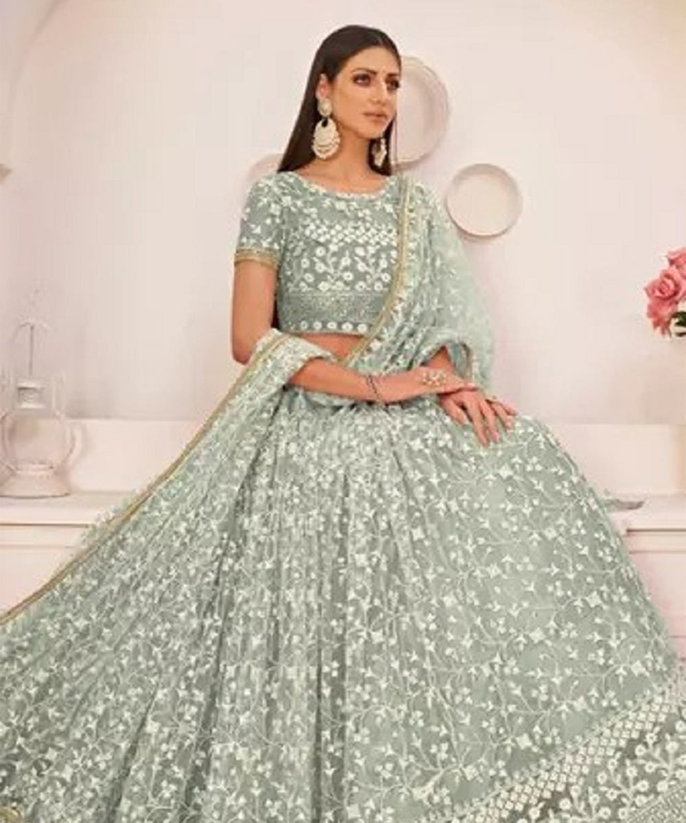 Lehenga Pista Green Wedding Unstitched