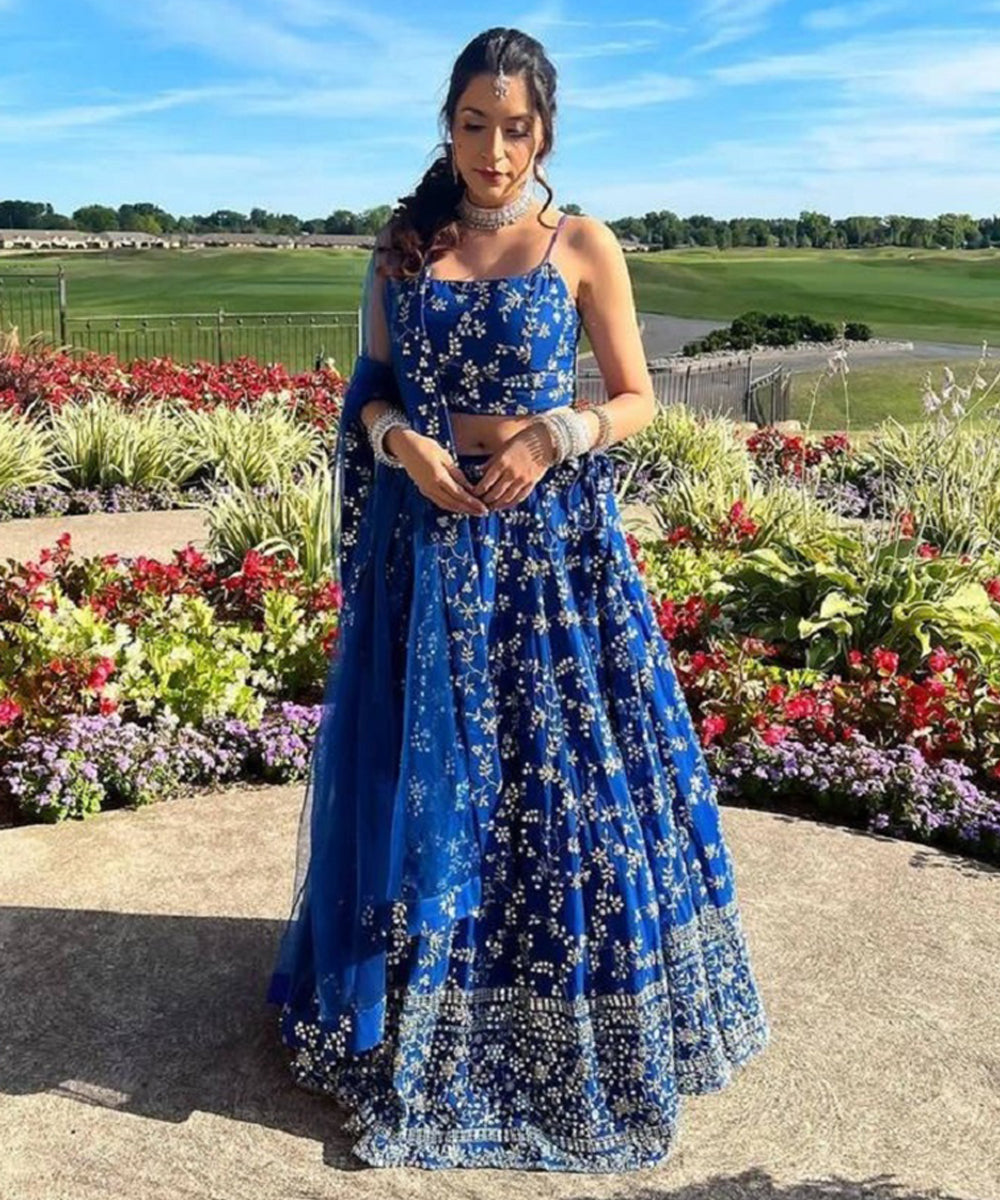 Interesting Blue Sequins Embroidered Lehenga Choli Unstitched