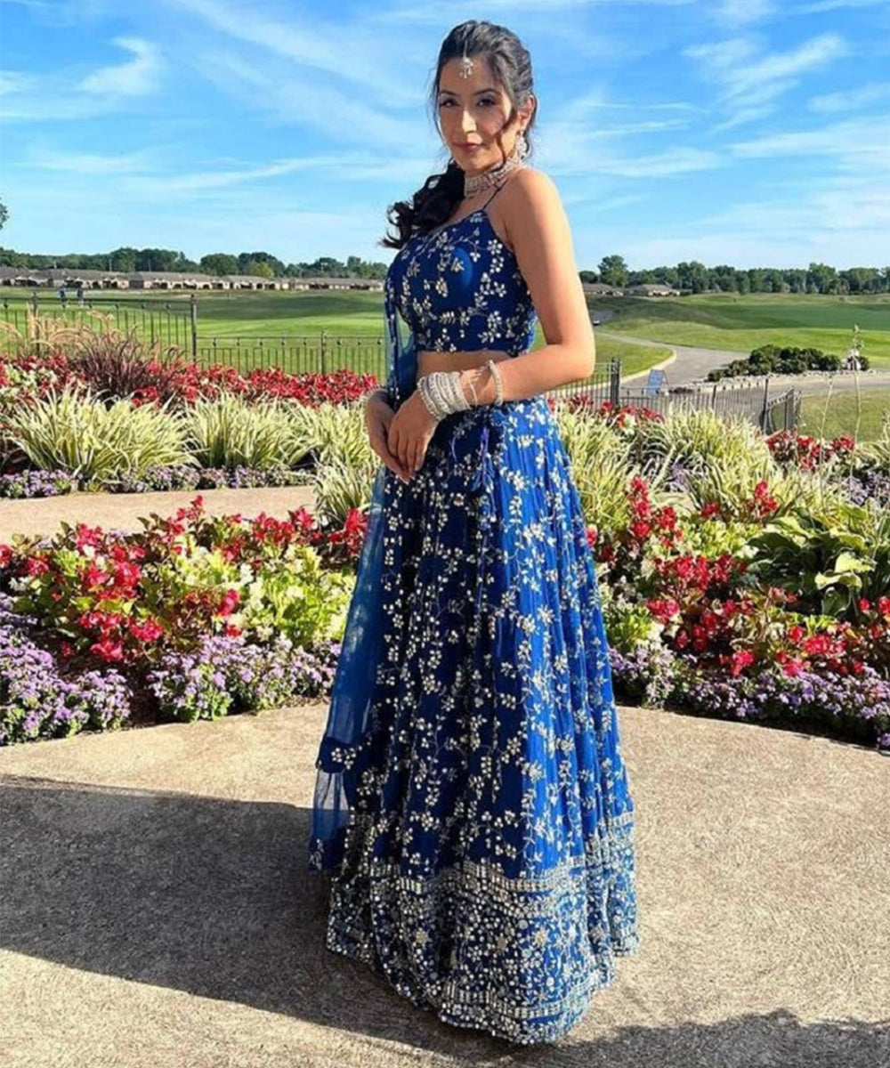 Interesting Blue Sequins Embroidered Lehenga Choli Unstitched