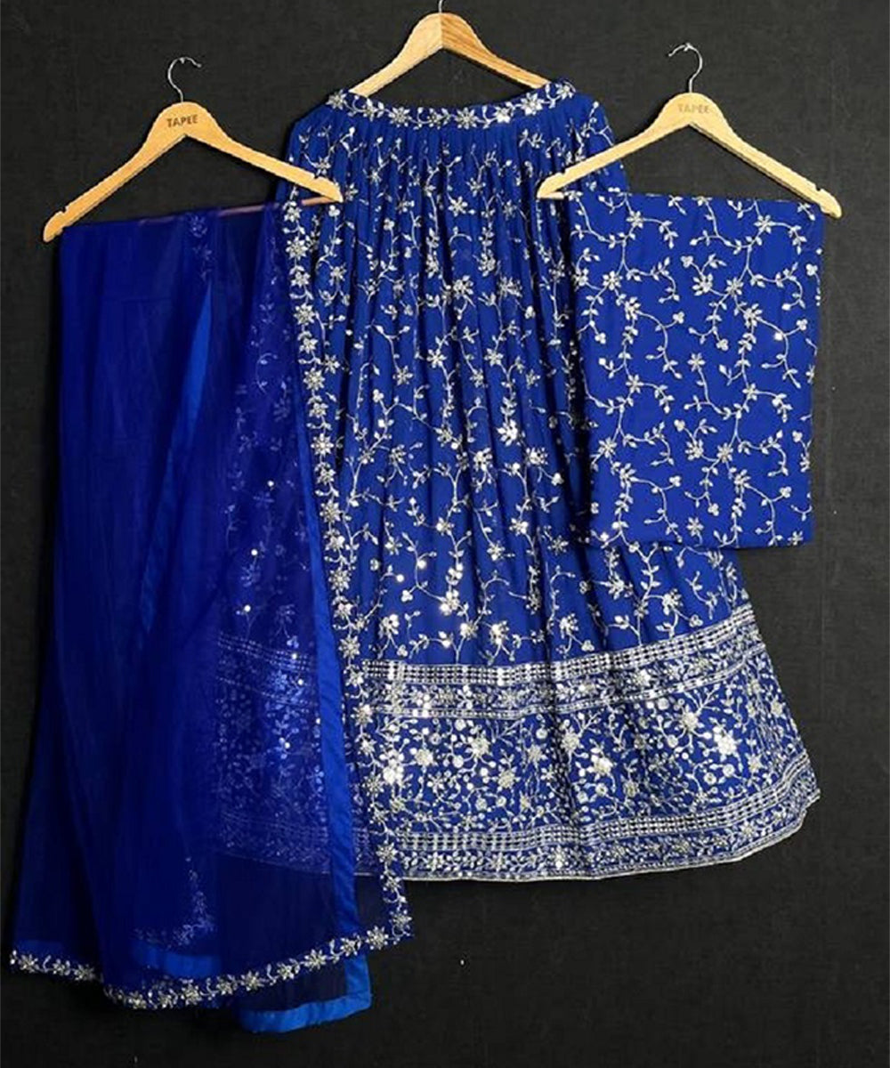 Interesting Blue Sequins Embroidered Lehenga Choli Unstitched