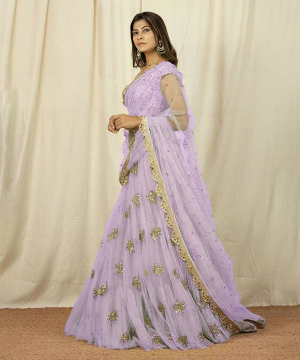 Lehenga Lavender Raw Silk Net Unstitched