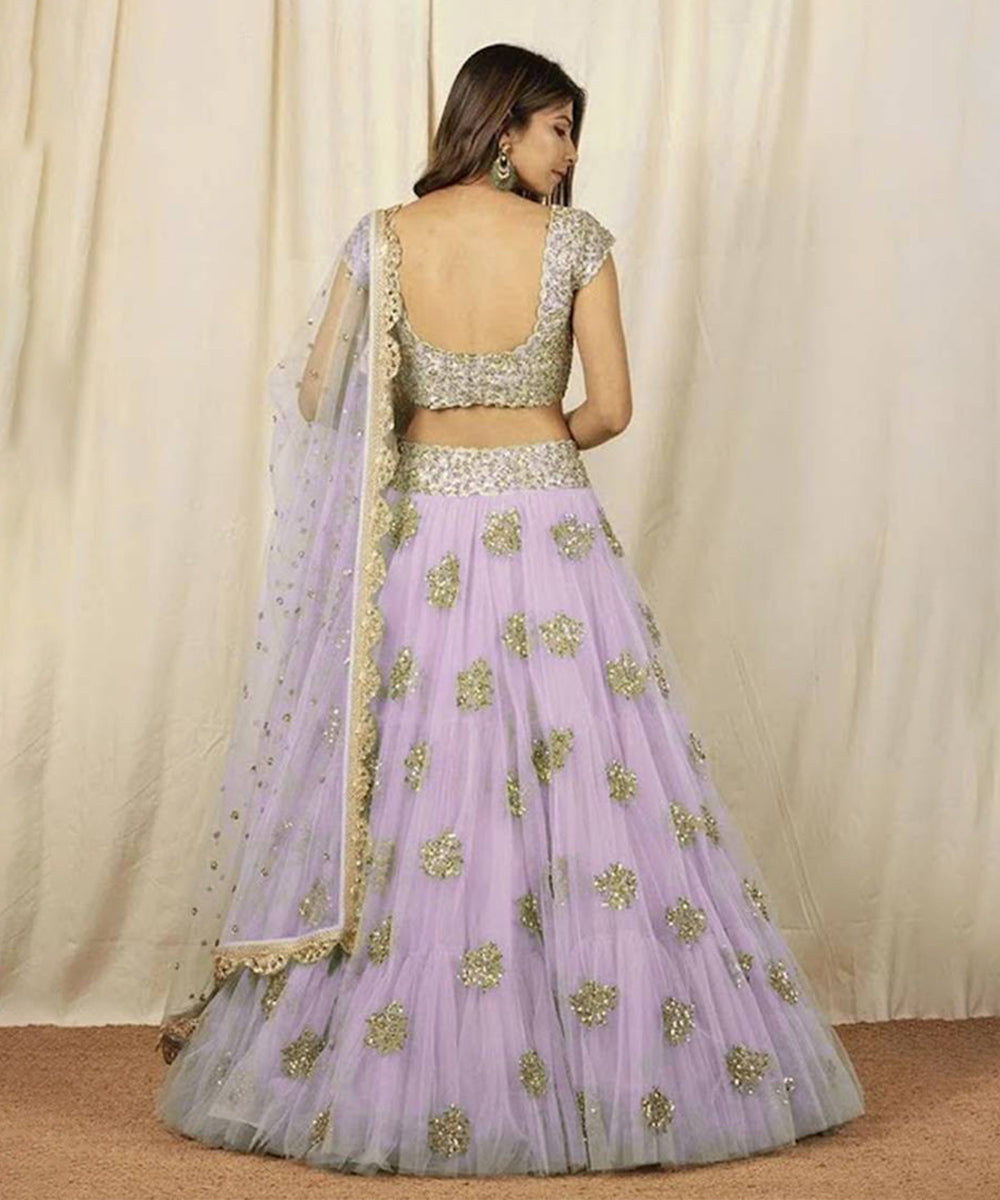 Lehenga Lavender Raw Silk Net Unstitched