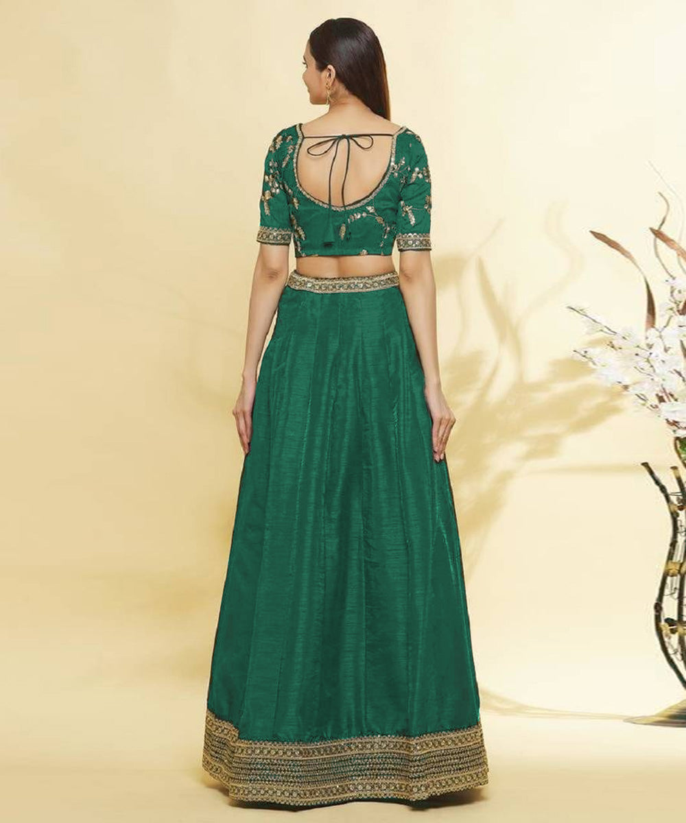 Art Silk Bottle Green Emerald Lehenga Choli for Mehendi Unstitched