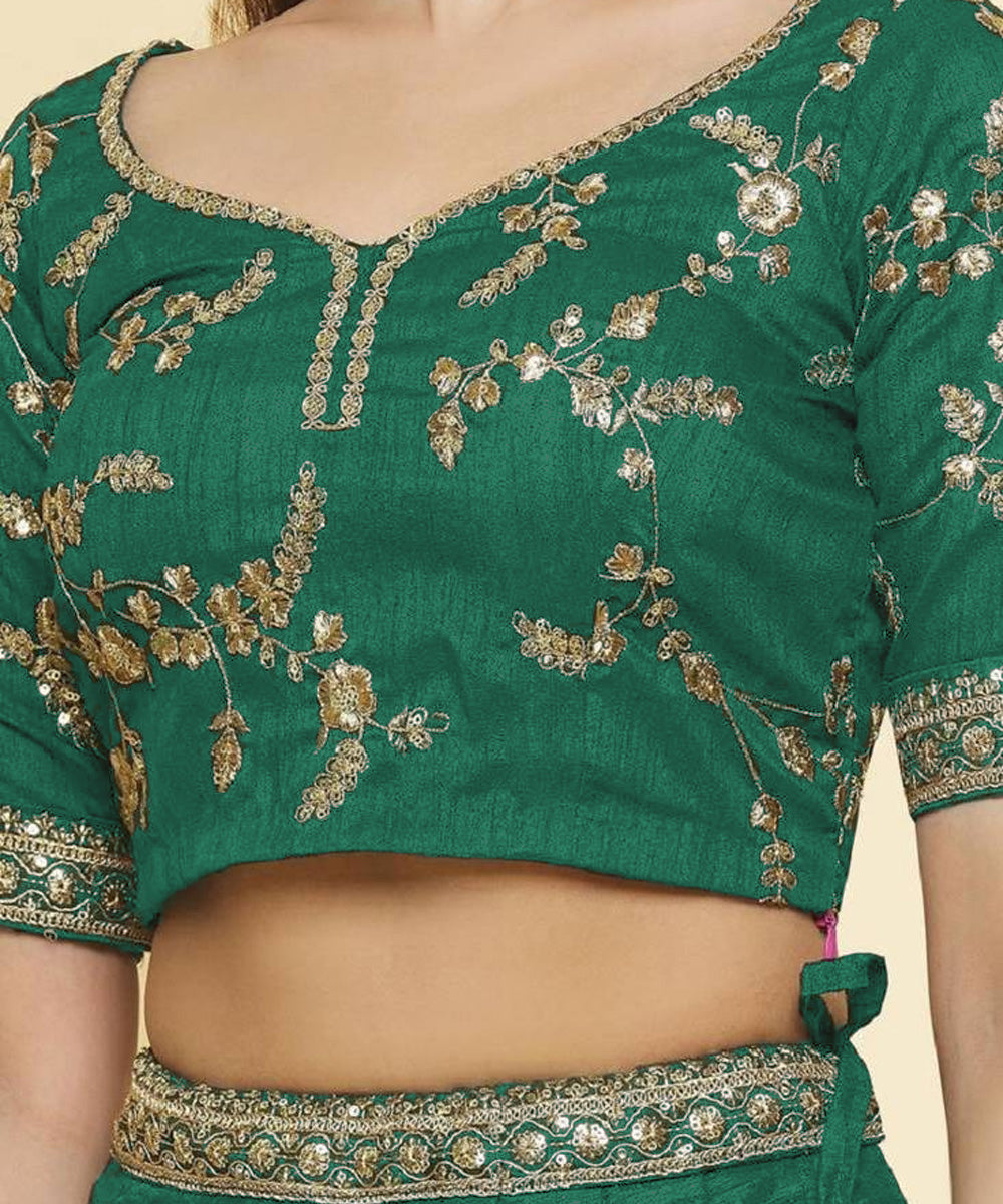 Art Silk Bottle Green Emerald Lehenga Choli for Mehendi Unstitched