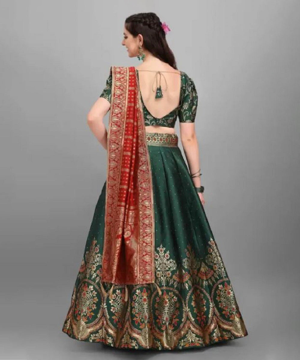 Lehenga Green Jacquard Wedding Unstitched