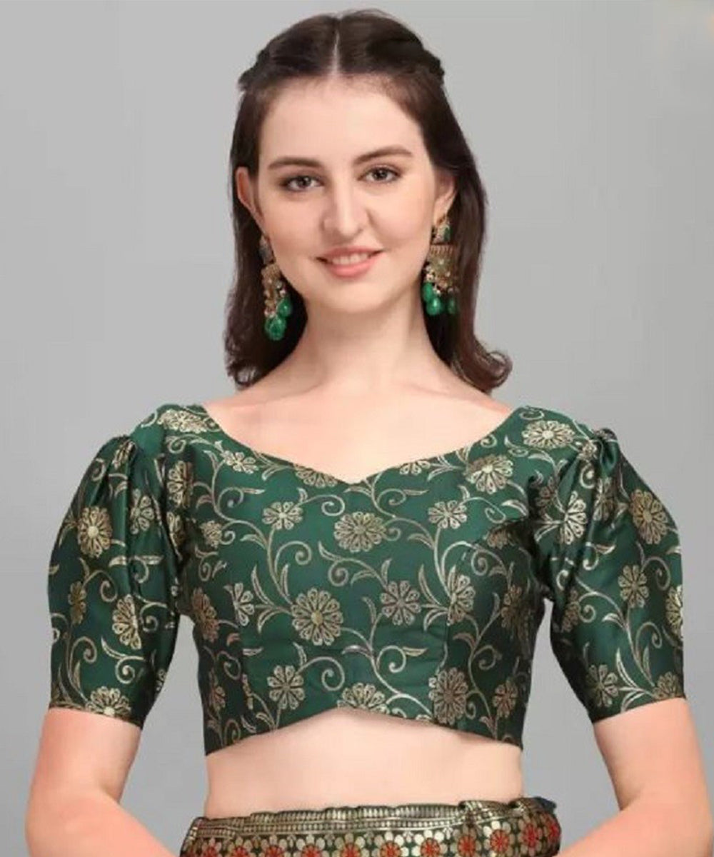 Lehenga Green Jacquard Wedding Unstitched
