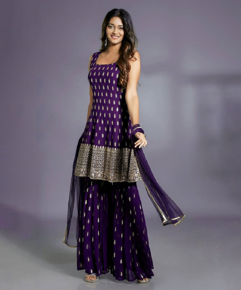 Sharara Purple Gold Embroidered