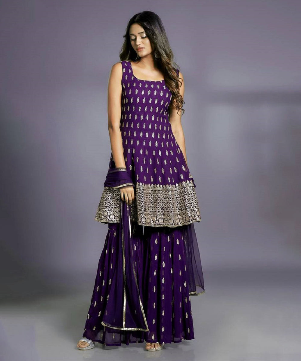 Sharara Purple Gold Embroidered