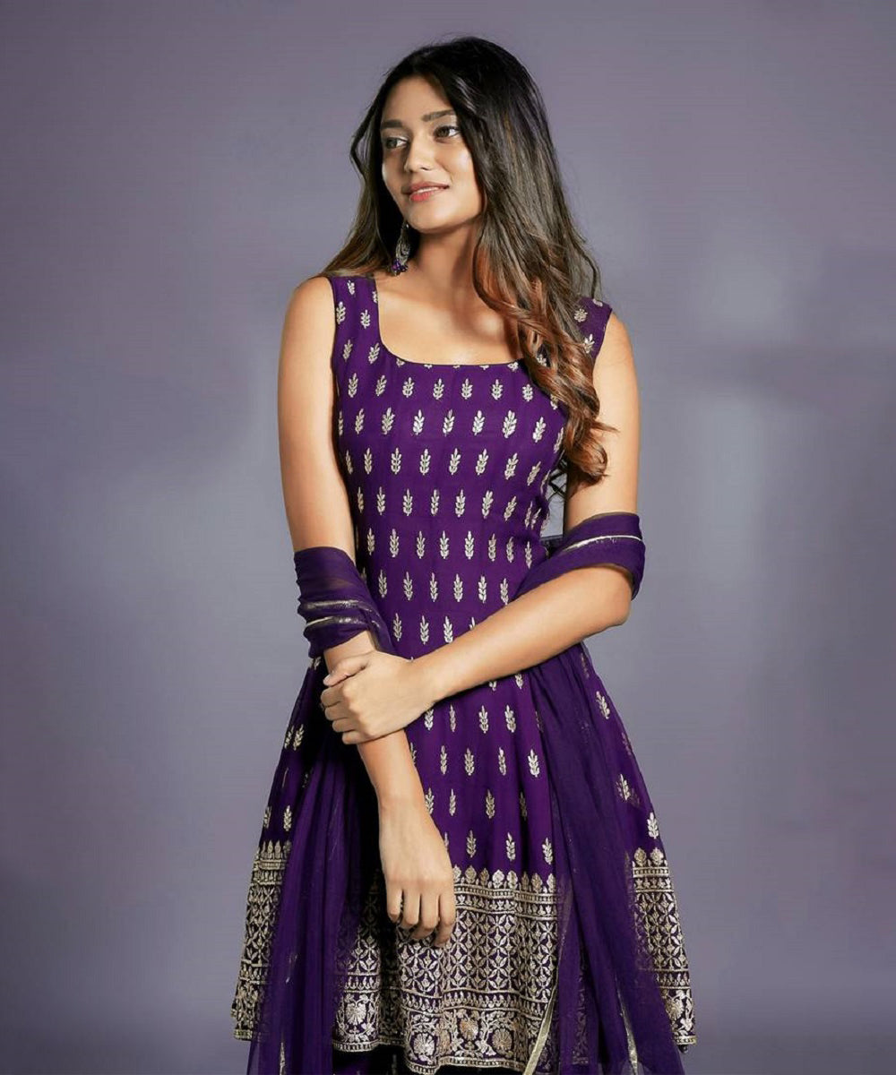 Sharara Purple Gold Embroidered