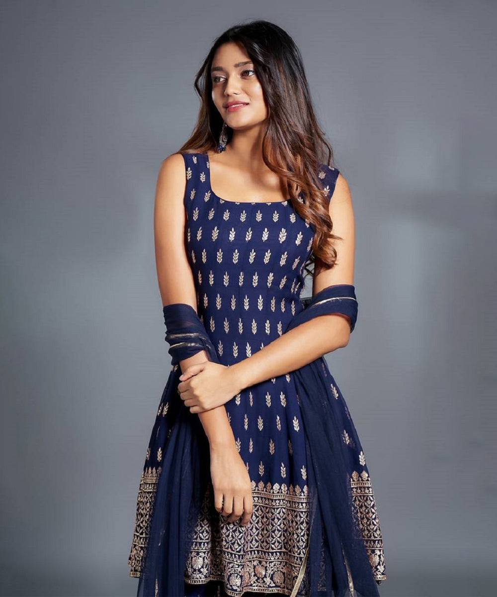 Sharara Set Blue Embroidered