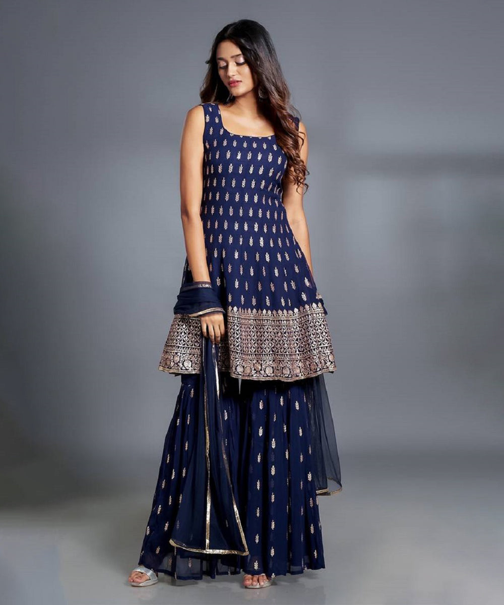Sharara Set Blue Embroidered
