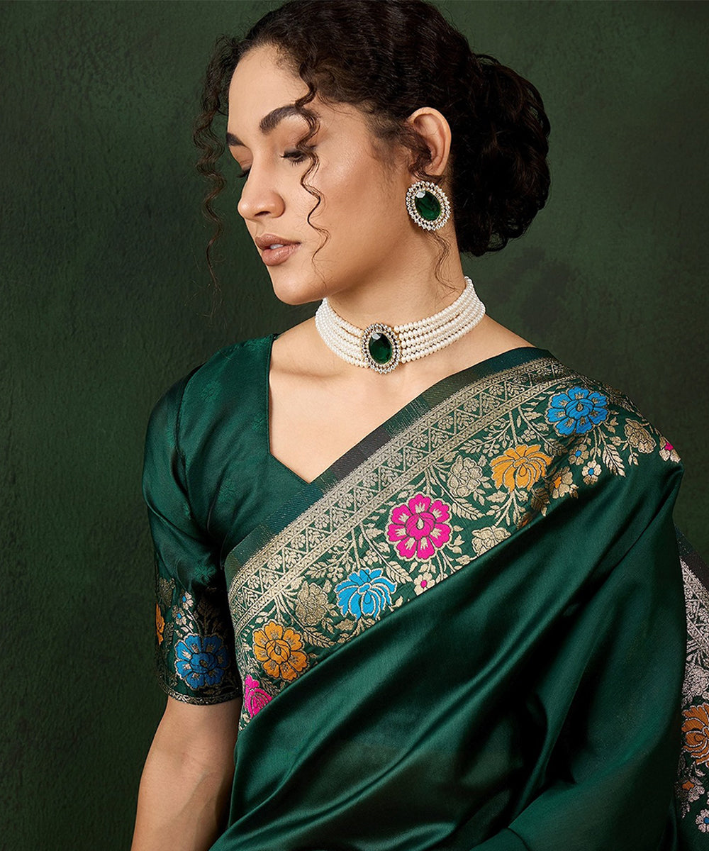 Green Art Silk Saree with Unstitched Blouse