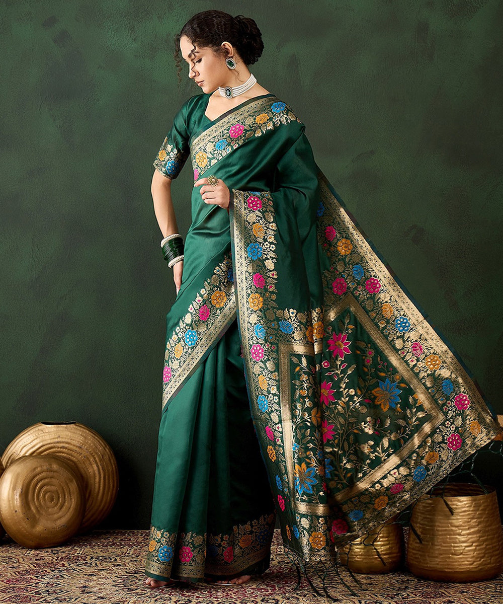 Green Art Silk Saree with Unstitched Blouse