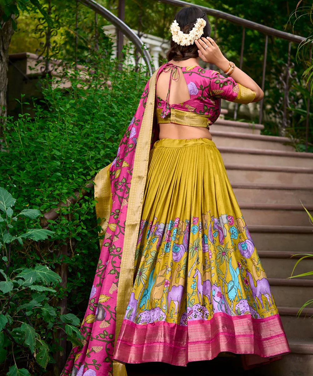 Mustard Printed Art Silk Lehenga Choli with Traditional Patterns Unstitched