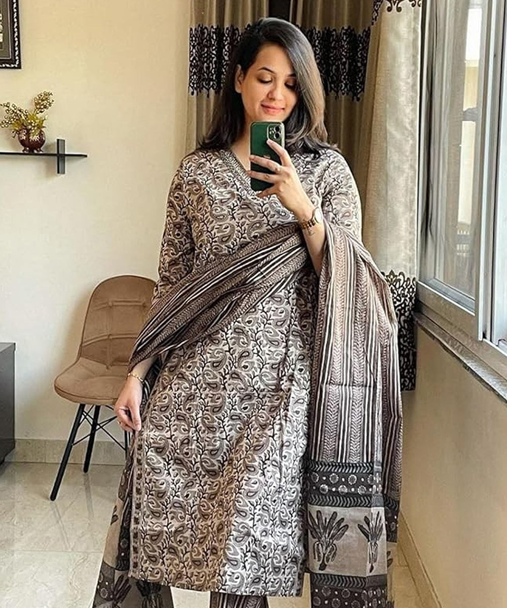 Kurta Set Grey Cotton Print