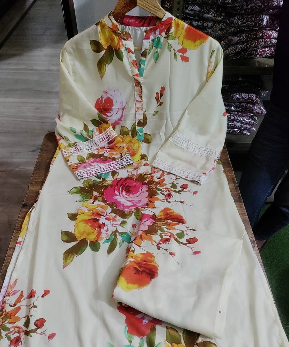 Coord Set White Floral Silk