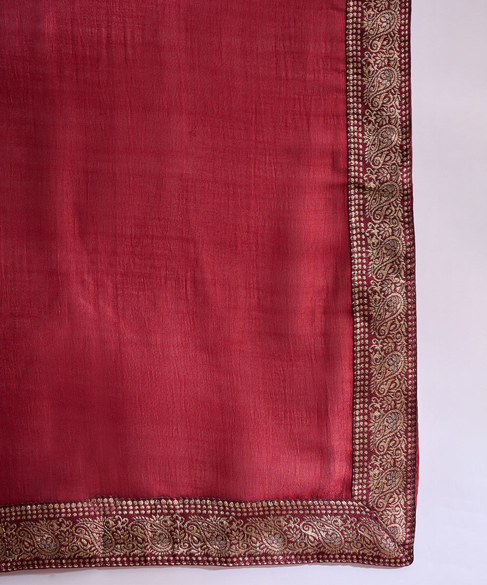 Deep Red Saree with Zari Woven Border and Blouse