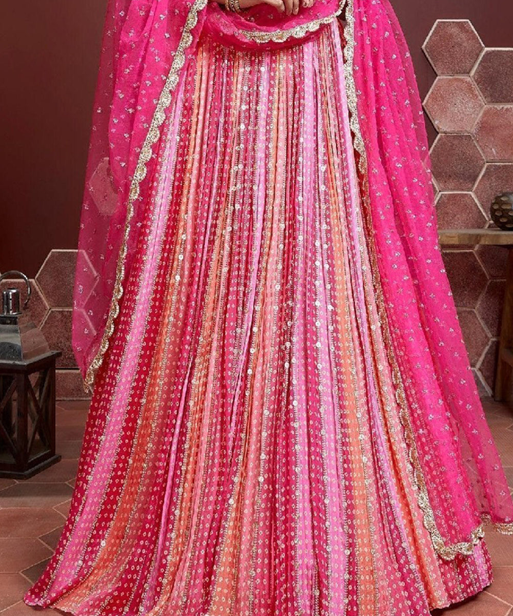 Pink Sequins Work Silk Lehenga Choli with Glamorous Appeal Unstitched