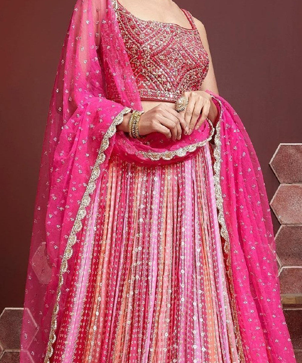 Pink Sequins Work Silk Lehenga Choli with Glamorous Appeal Unstitched
