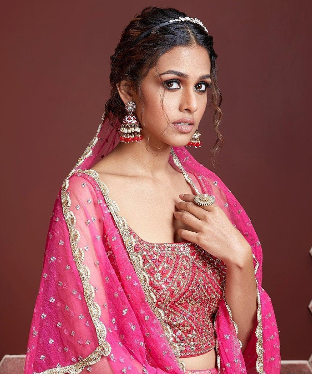 Pink Sequins Work Silk Lehenga Choli with Glamorous Appeal Unstitched