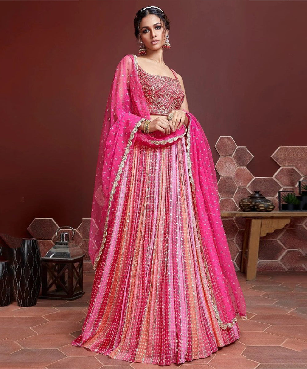 Pink Sequins Work Silk Lehenga Choli with Glamorous Appeal Unstitched