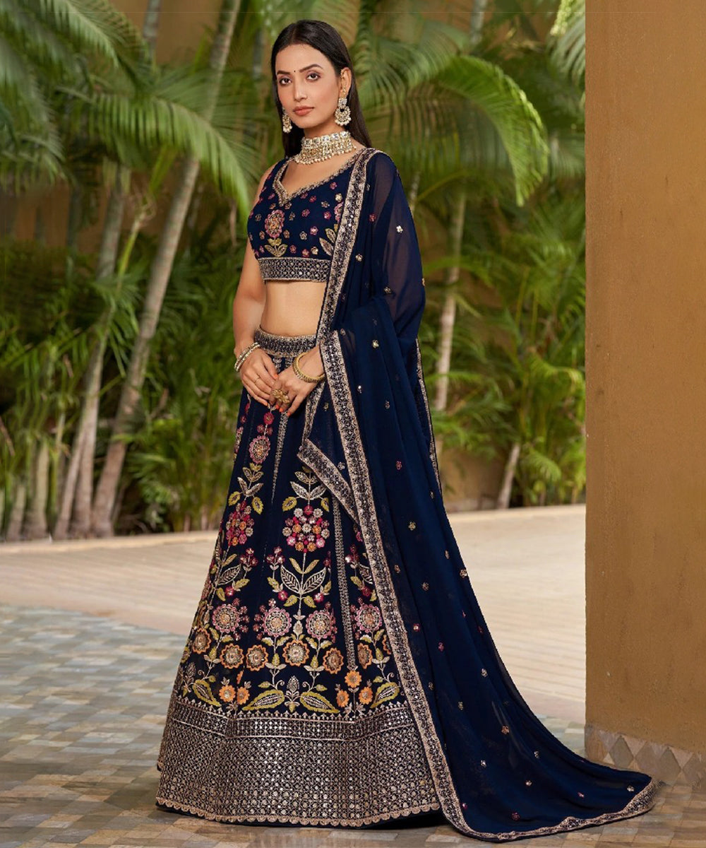 Blue Sequins Work Georgette Lehenga Choli with Elegant Design Unstitched