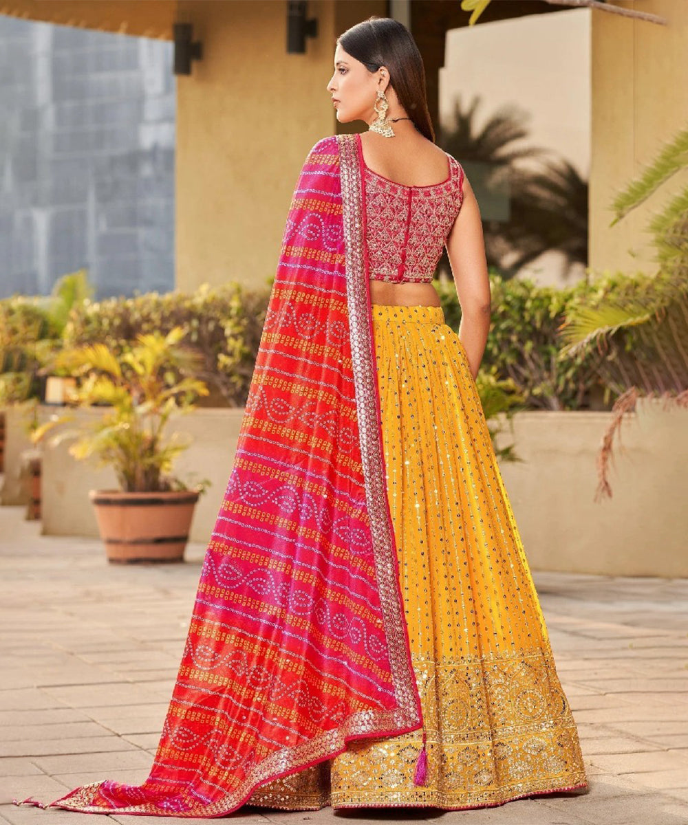 Yellow Sequins Work Georgette Lehenga Choli with Festive Charm Unstitched