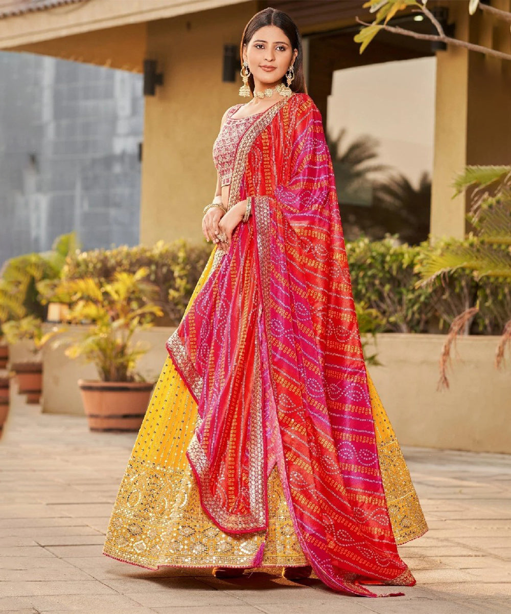 Yellow Sequins Work Georgette Lehenga Choli with Festive Charm Unstitched