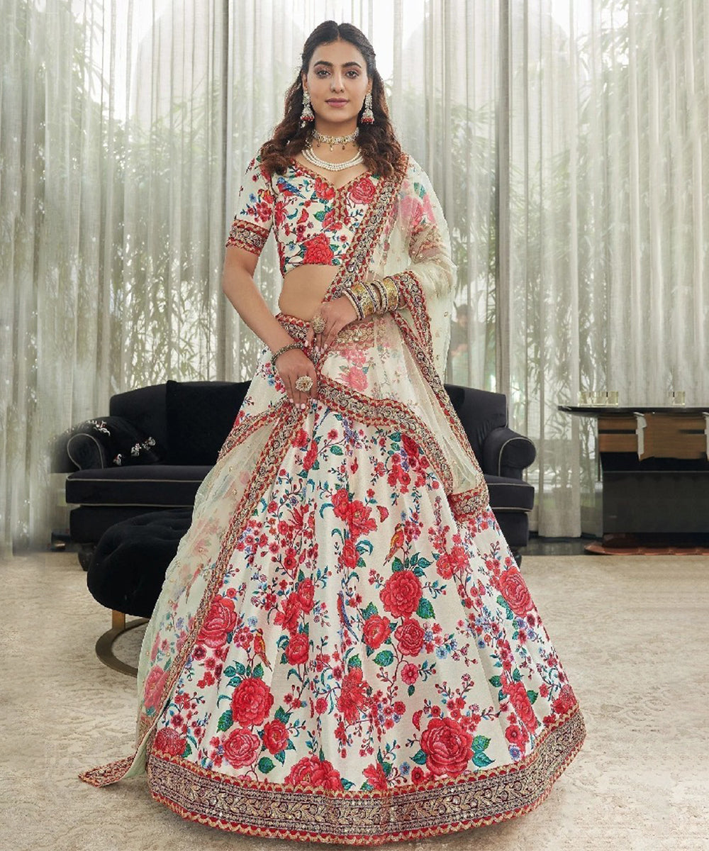 Off-White Sequins Work Art Silk Lehenga Choli with Subtle Elegance Unstitched