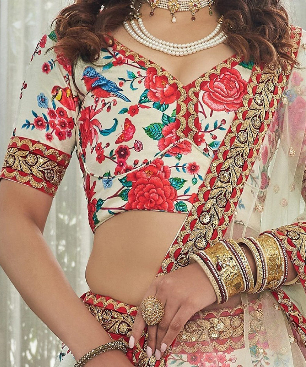 Off-White Sequins Work Art Silk Lehenga Choli with Subtle Elegance Unstitched