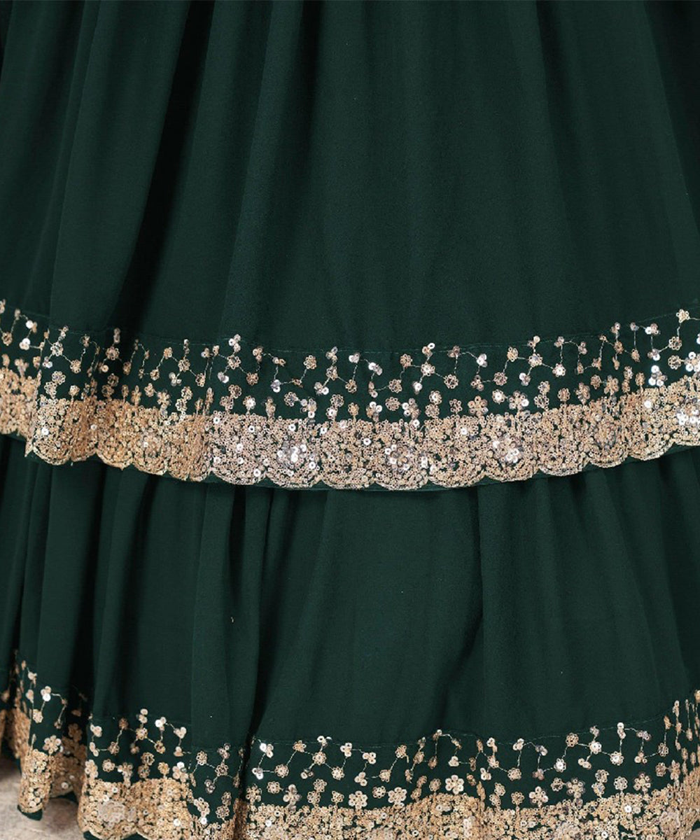 Green Sequins Work Georgette Lehenga Choli Unstitched