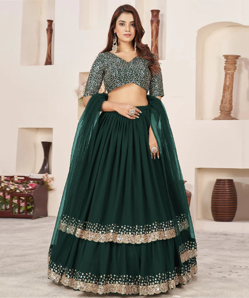 Green Sequins Work Georgette Lehenga Choli Unstitched