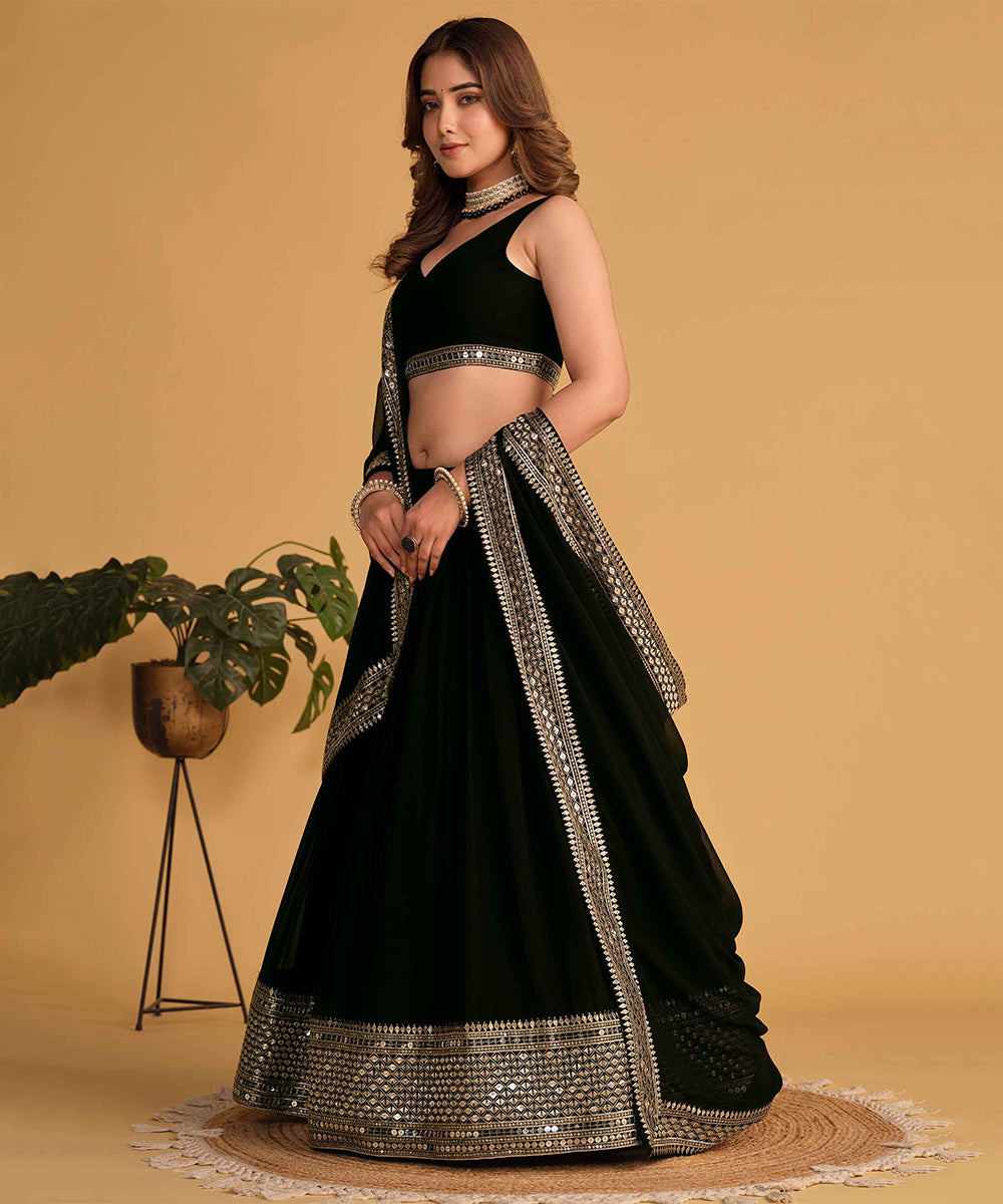 Black Embroidered Georgette Lehenga Choli with Intricate Designs Unstitched