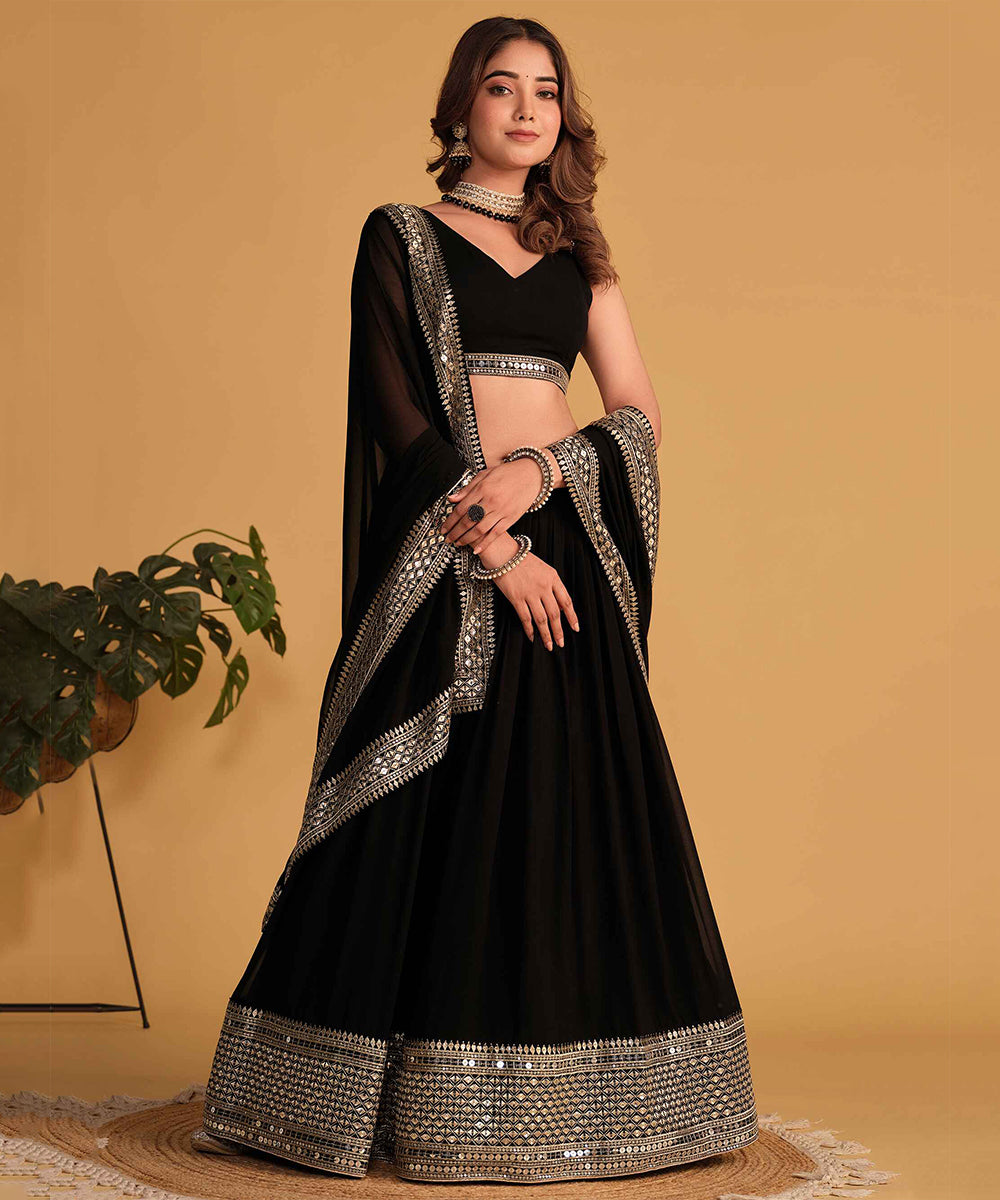Black Embroidered Georgette Lehenga Choli with Intricate Designs Unstitched