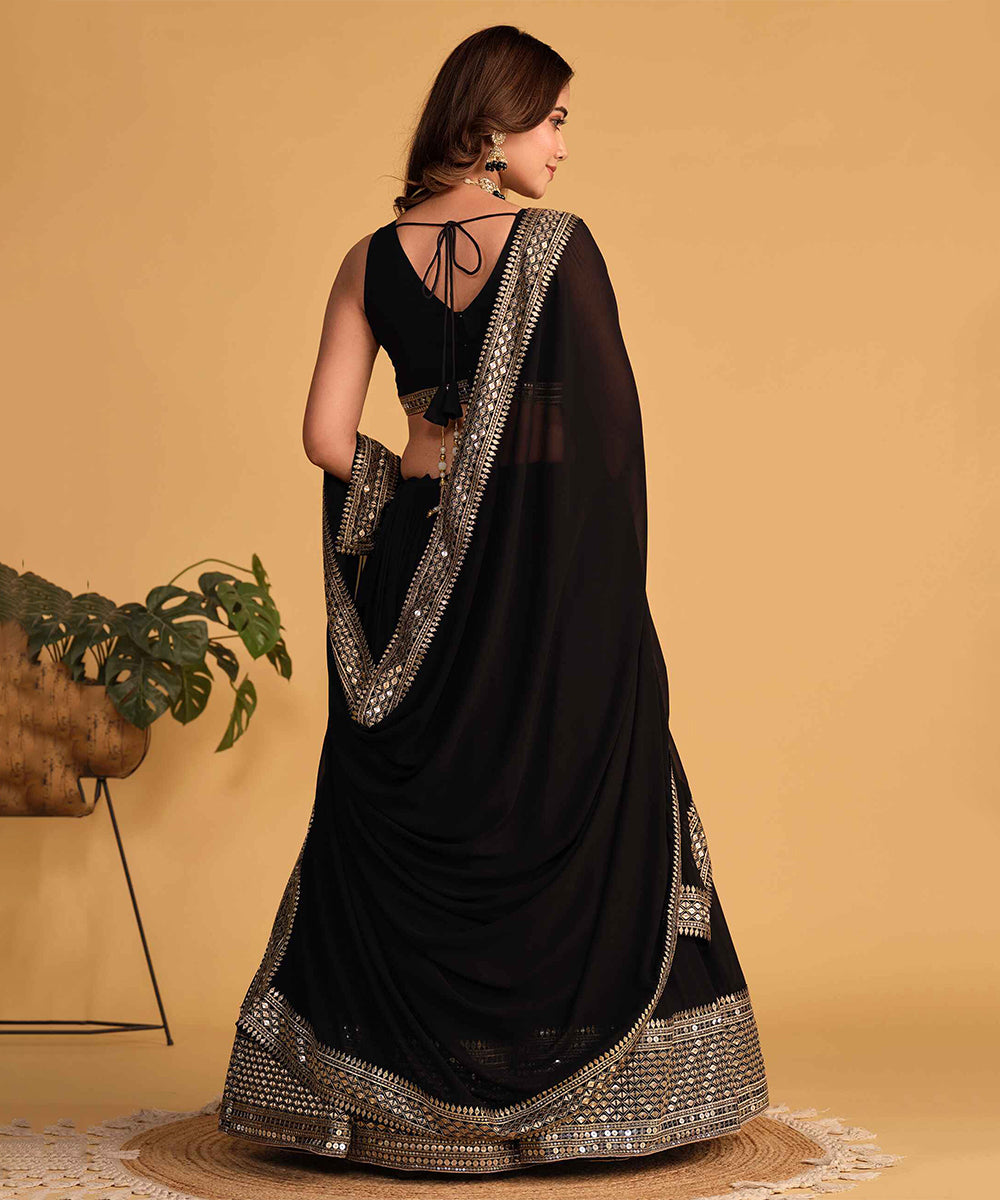 Black Embroidered Georgette Lehenga Choli with Intricate Designs Unstitched