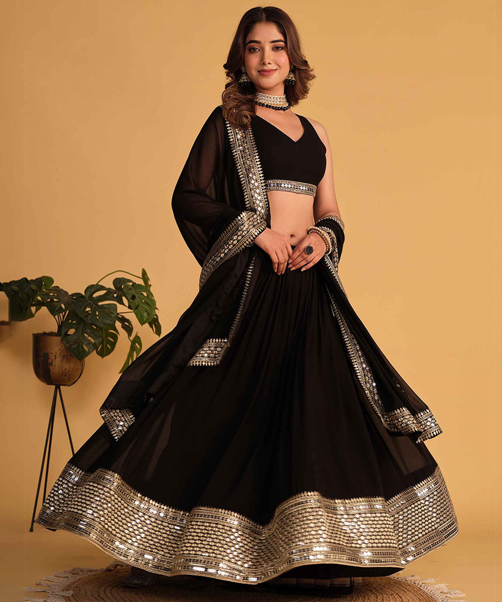 Black Embroidered Georgette Lehenga Choli with Intricate Designs Unstitched