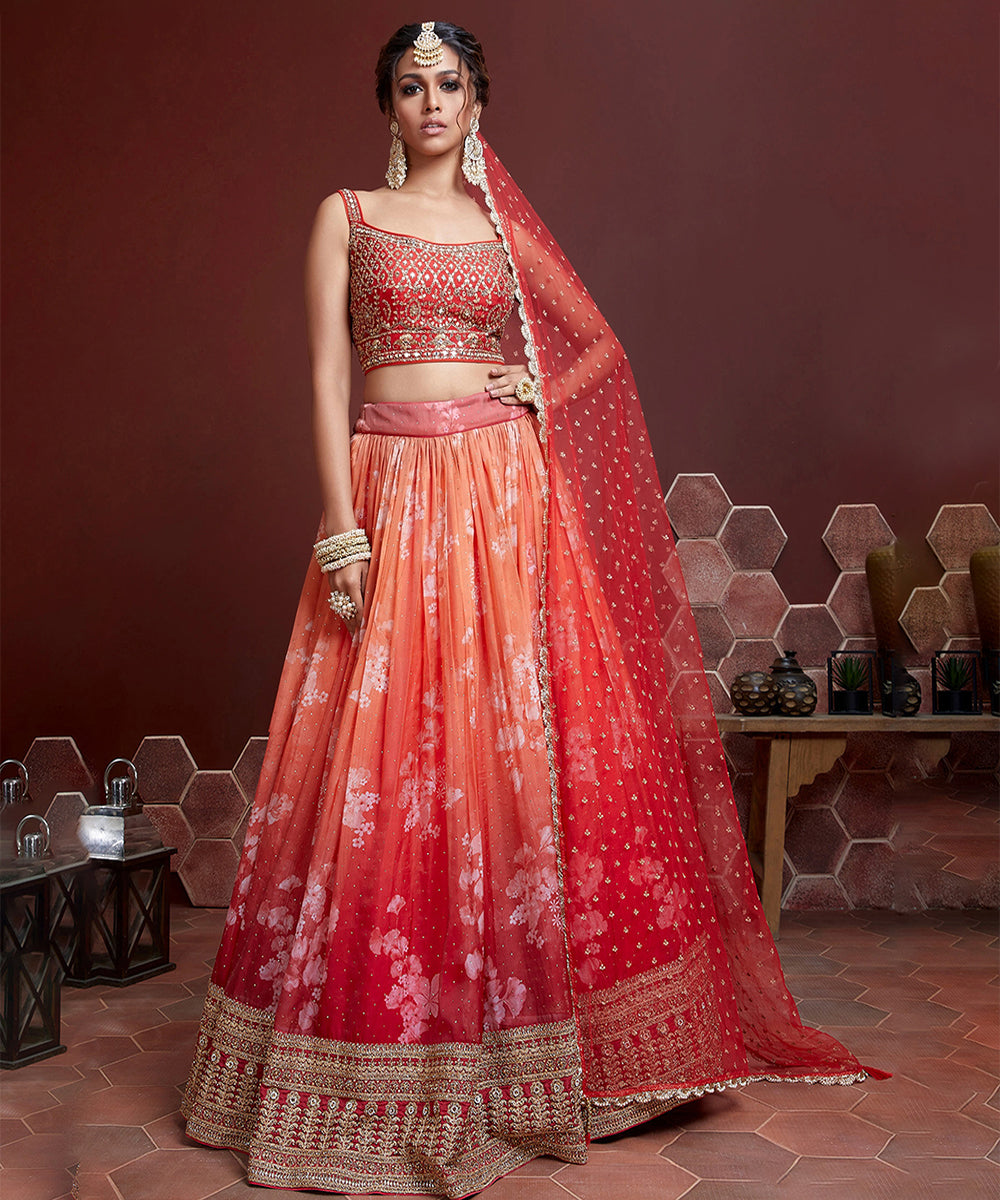 Gorgeous Orange Zari Embroidered Designer Organza Lehenga Choli Unstitched