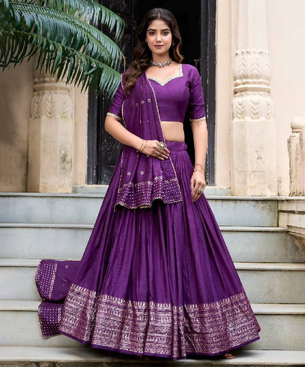 Purple Chanderi Lehenga Choli with Zari Weaving Unstitched