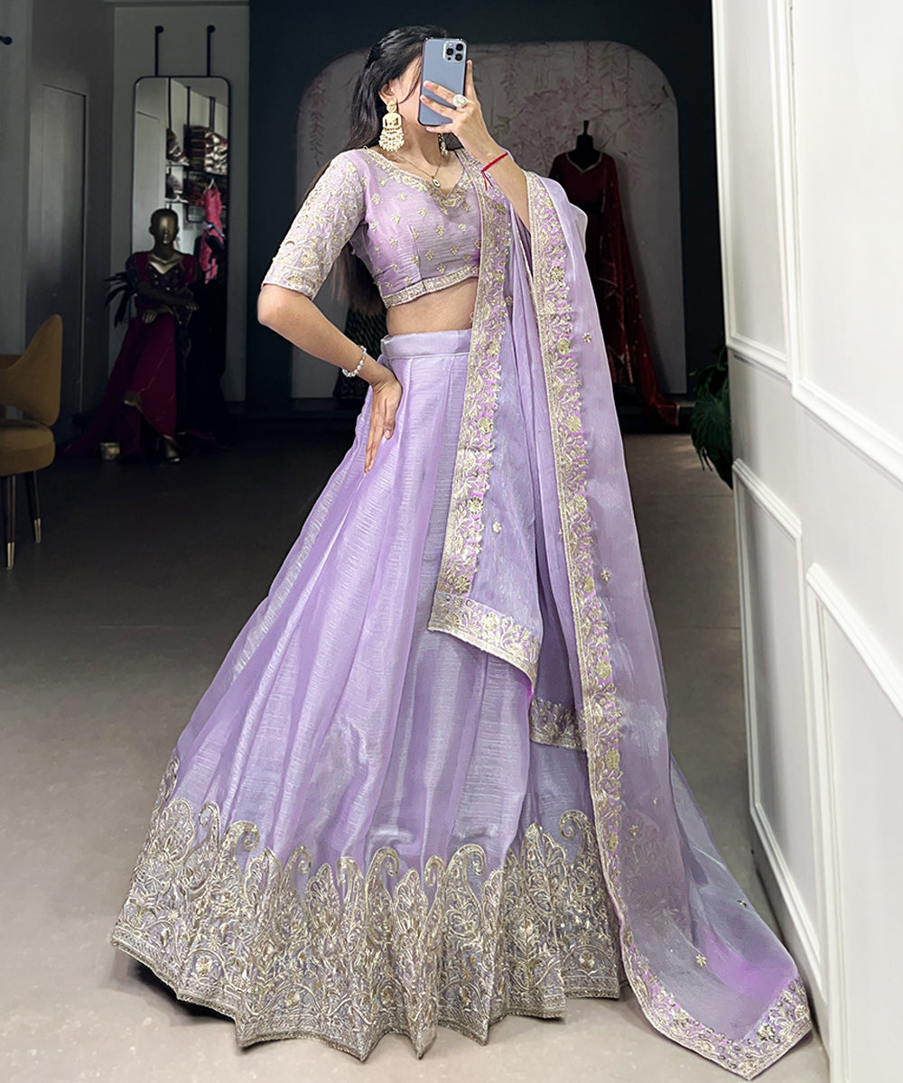Women's Embroidered Lehenga Choli Set with Thread Detailing Unstitched